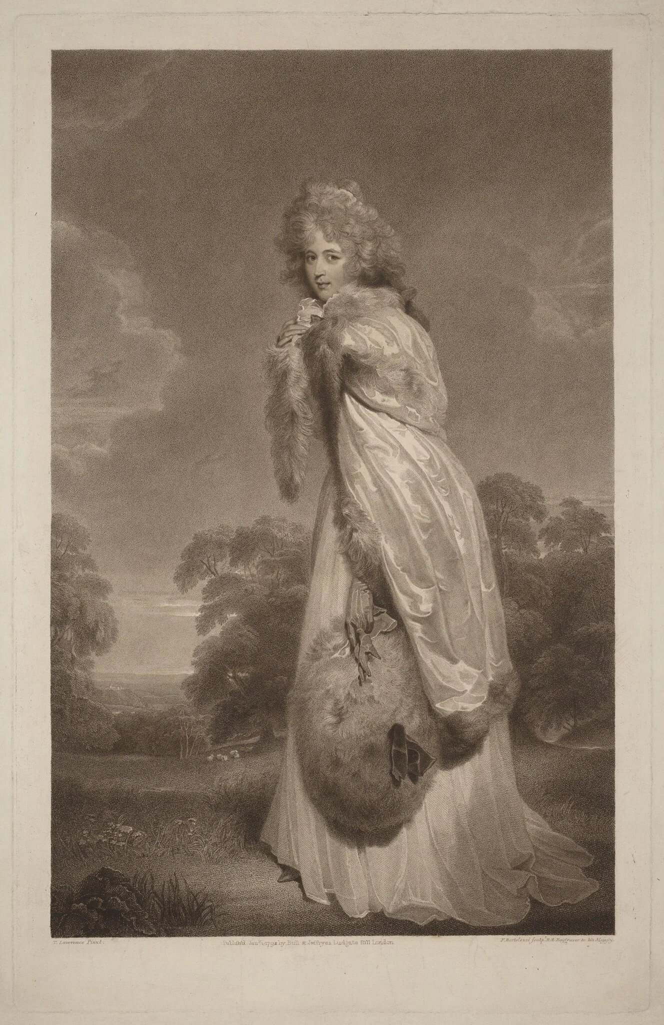 Miss Elizabeth Farren, Countess of Derby, by Francesco Bartolozzi, ink, 1792