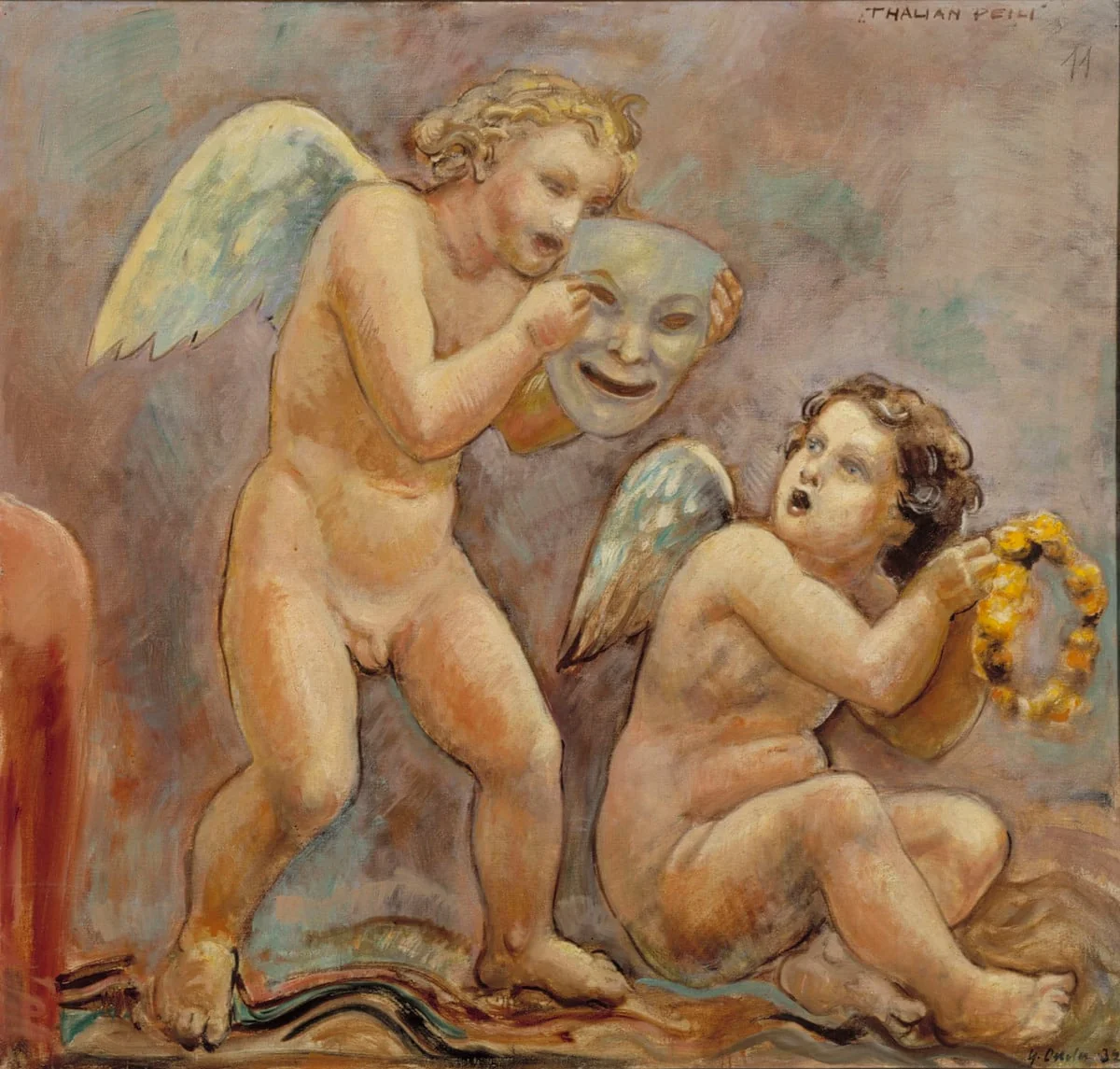 Thalian peili, Kansallisteatterin kattomaalauksen luonnos, yksityiskohta, by Yrjö Ollila, unspecified, 1919