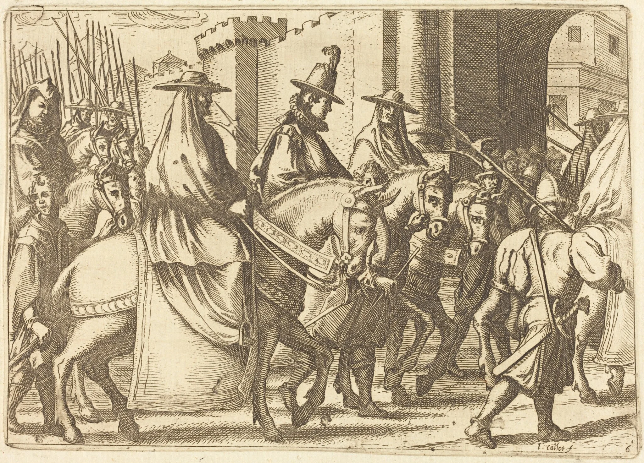 Entry into Ferrara, by Jacques Callot, ink, 1612