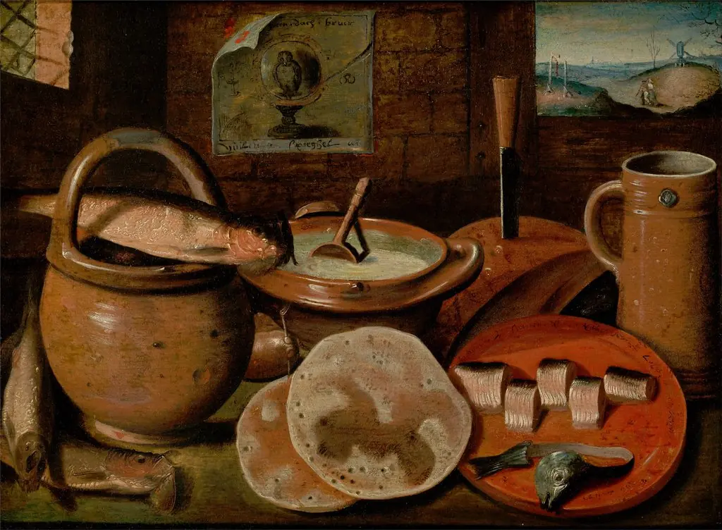 Still Life with a Poor Man's Meal of Porridge, Cheese, Herring and Pancakes