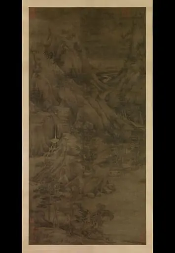 五代　傳董元　溪岸圖　軸|Riverbank
