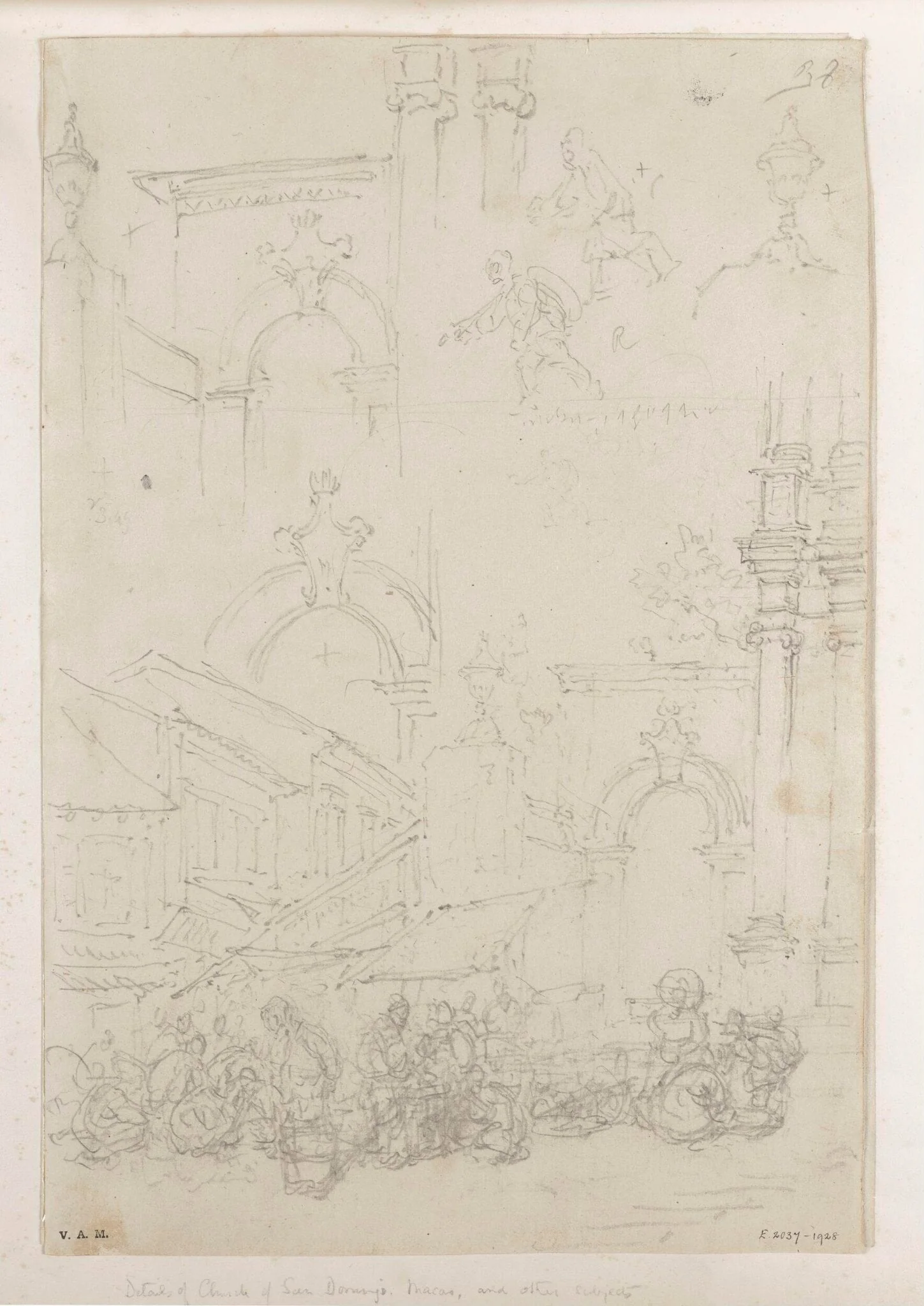 The market by the Church of S. Domingos, Macau, with other architecture, by George Chinnery, 3