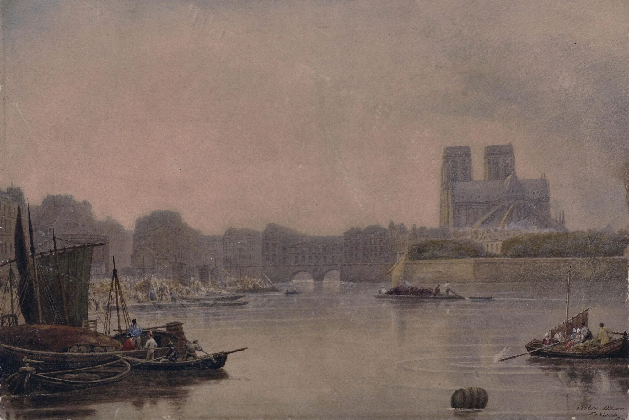 Notre Dame, Paris, by Frederick Nash, watercolor, 1850