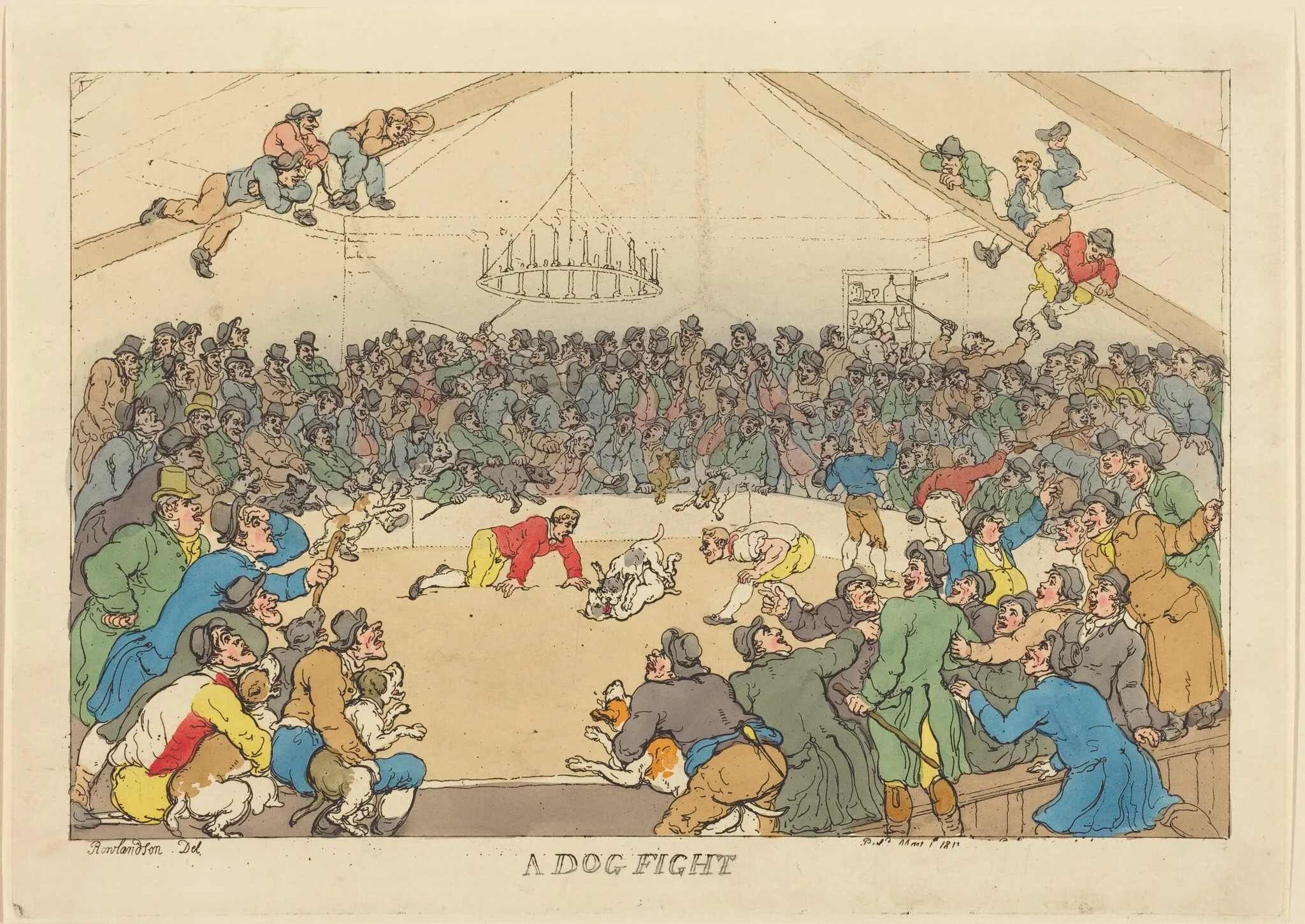 A Dog Fight, by Thomas Rowlandson, ink, 1811