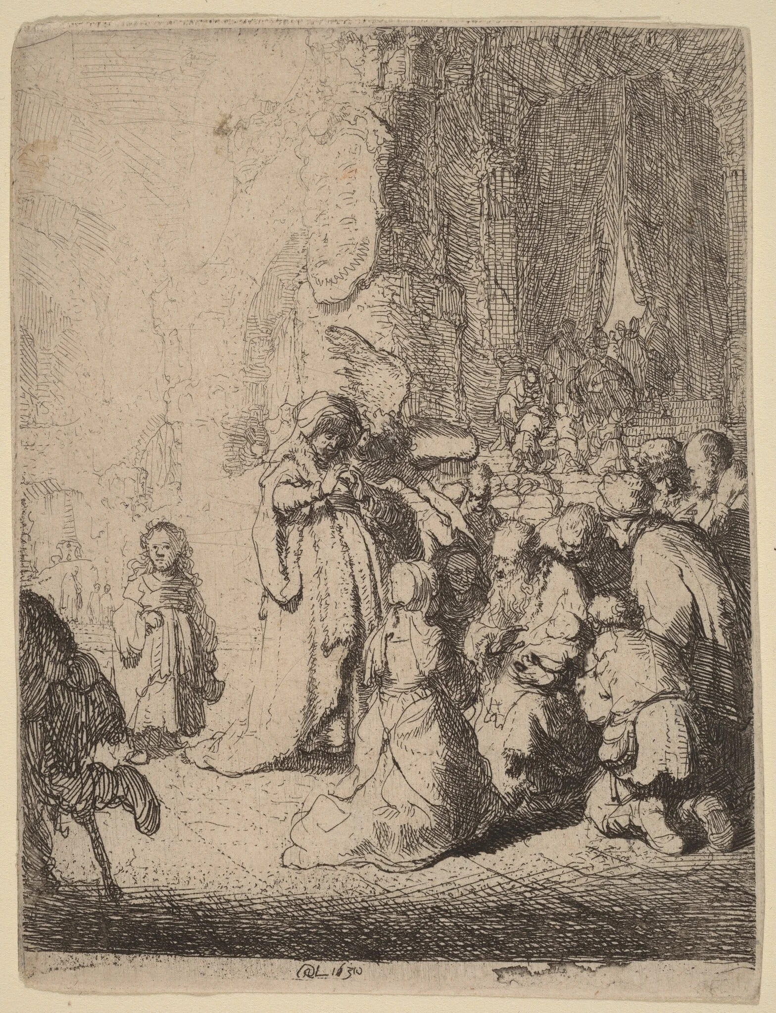 The Presentation in the Temple with the Angel: Small Plate, by Rembrandt, ink, 1630