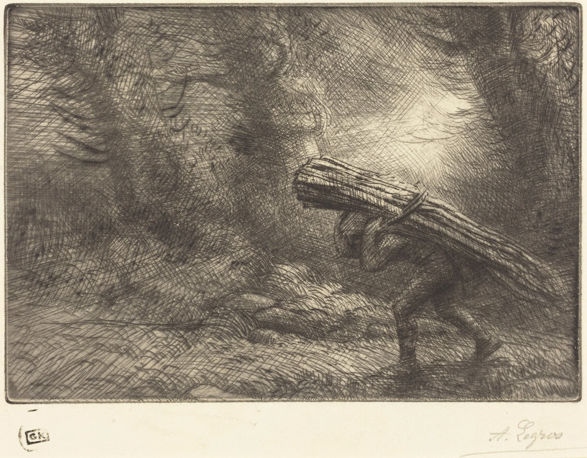 Return to the Cottage (Le retour a la chaumiere), by Alphonse Legros, ink, 1874