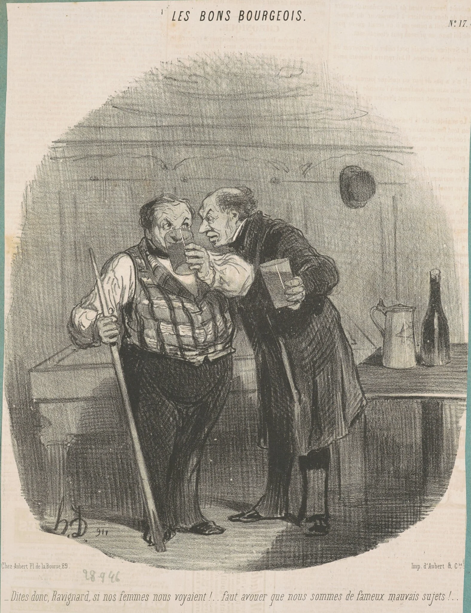 Dis donc, ravignard, si nos femmes nous voyaient! ..., by Honoré Daumier, ink, 1846