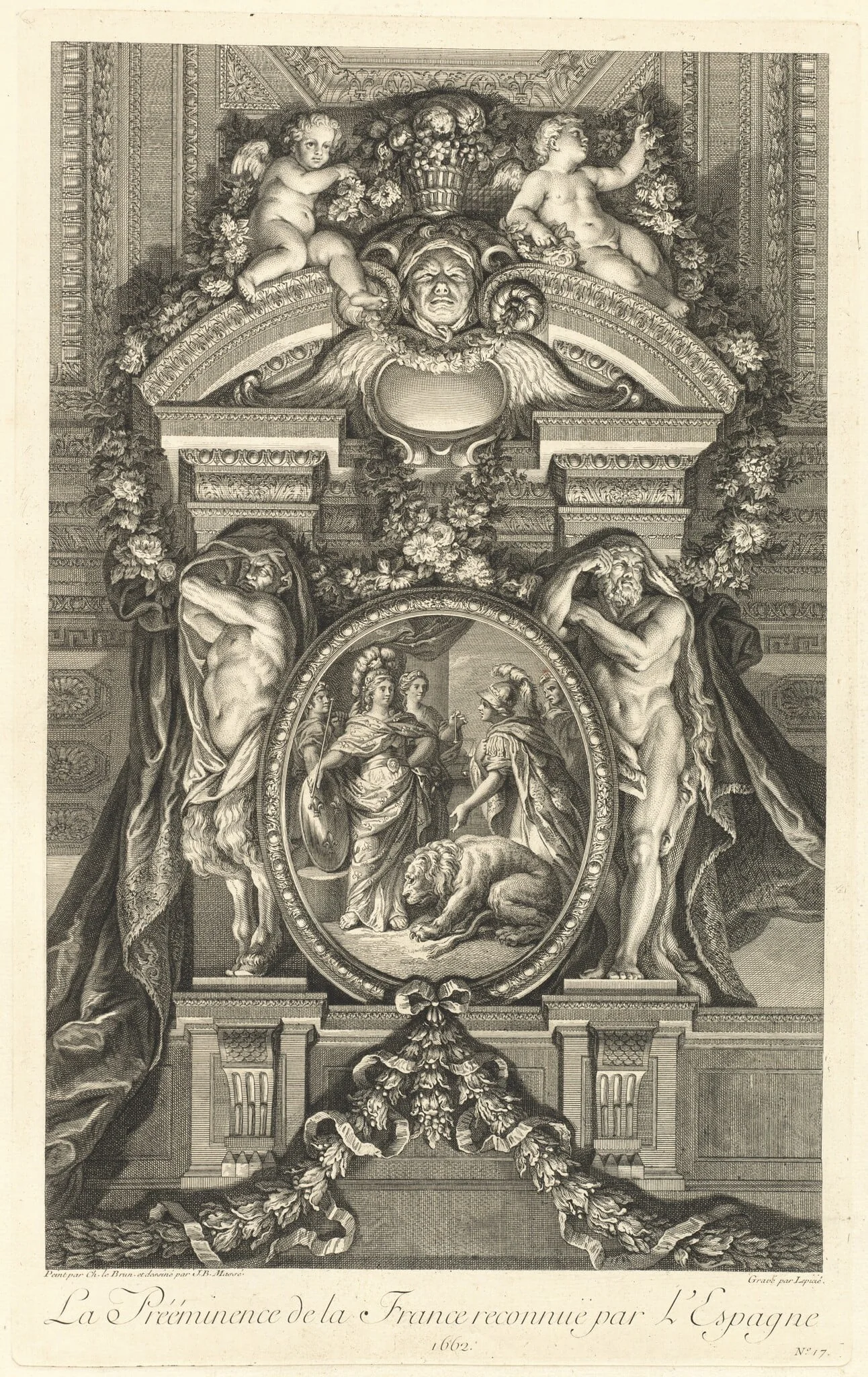 La Prééminence de la France reconnue par l'Espagne 1662 (The Preeminance of France Recognized by Spain 1662) [pl. 17], by Jean-Baptiste Massé, ink, 1752