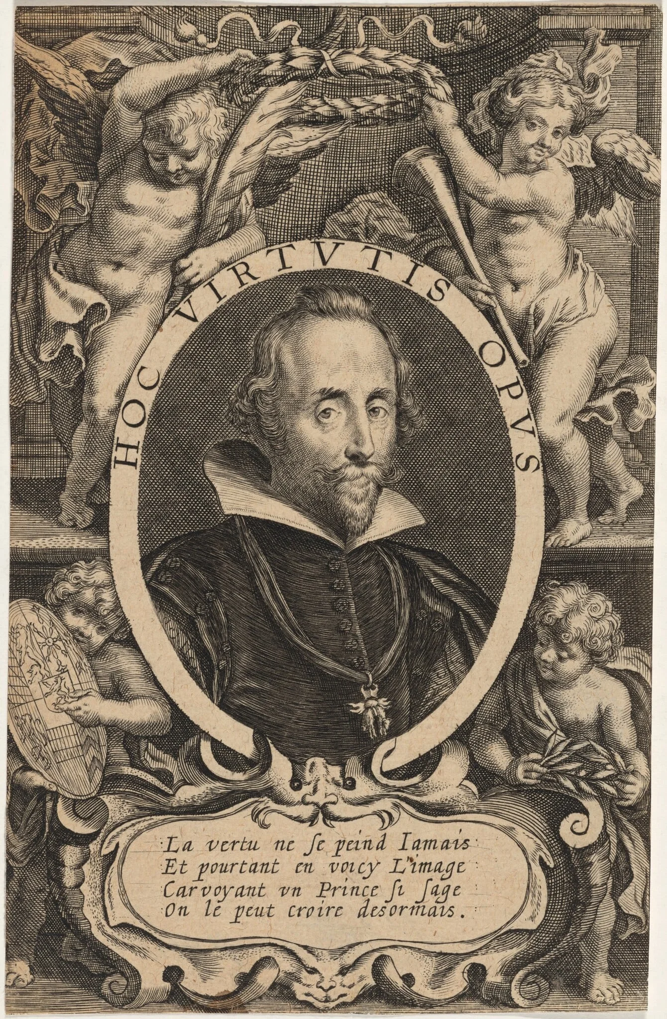 Portrait of a Man in an Oval with Cupids Decoration, by Unknown 19th Century, ink, 1850