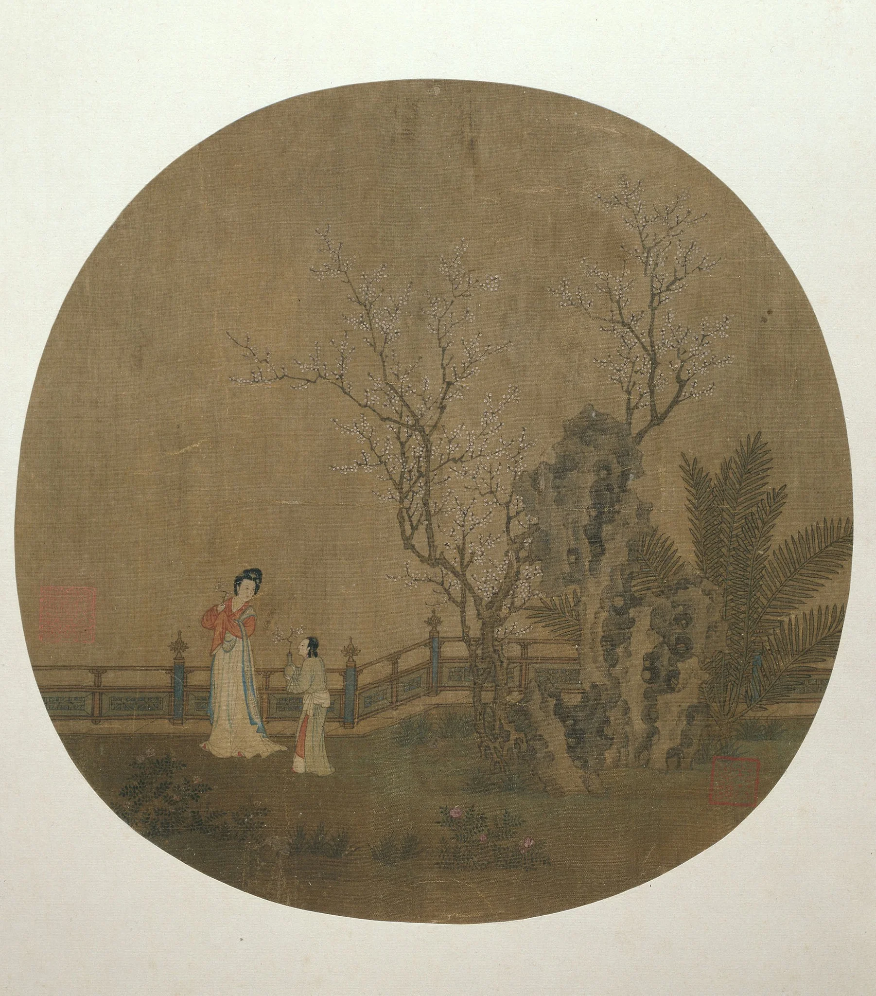 Woman with Female Servant in a Palace Garden, by Unknown, unspecified, 1437