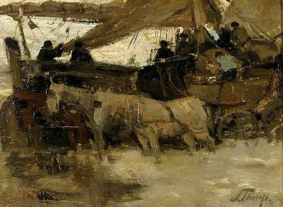 Het afladen van een bomschuit, by Jan Toorop, unspecified, 1895