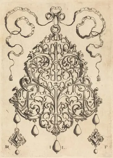 Large Strapwork Pendant with Two Hangers as Earrings at Left and Right