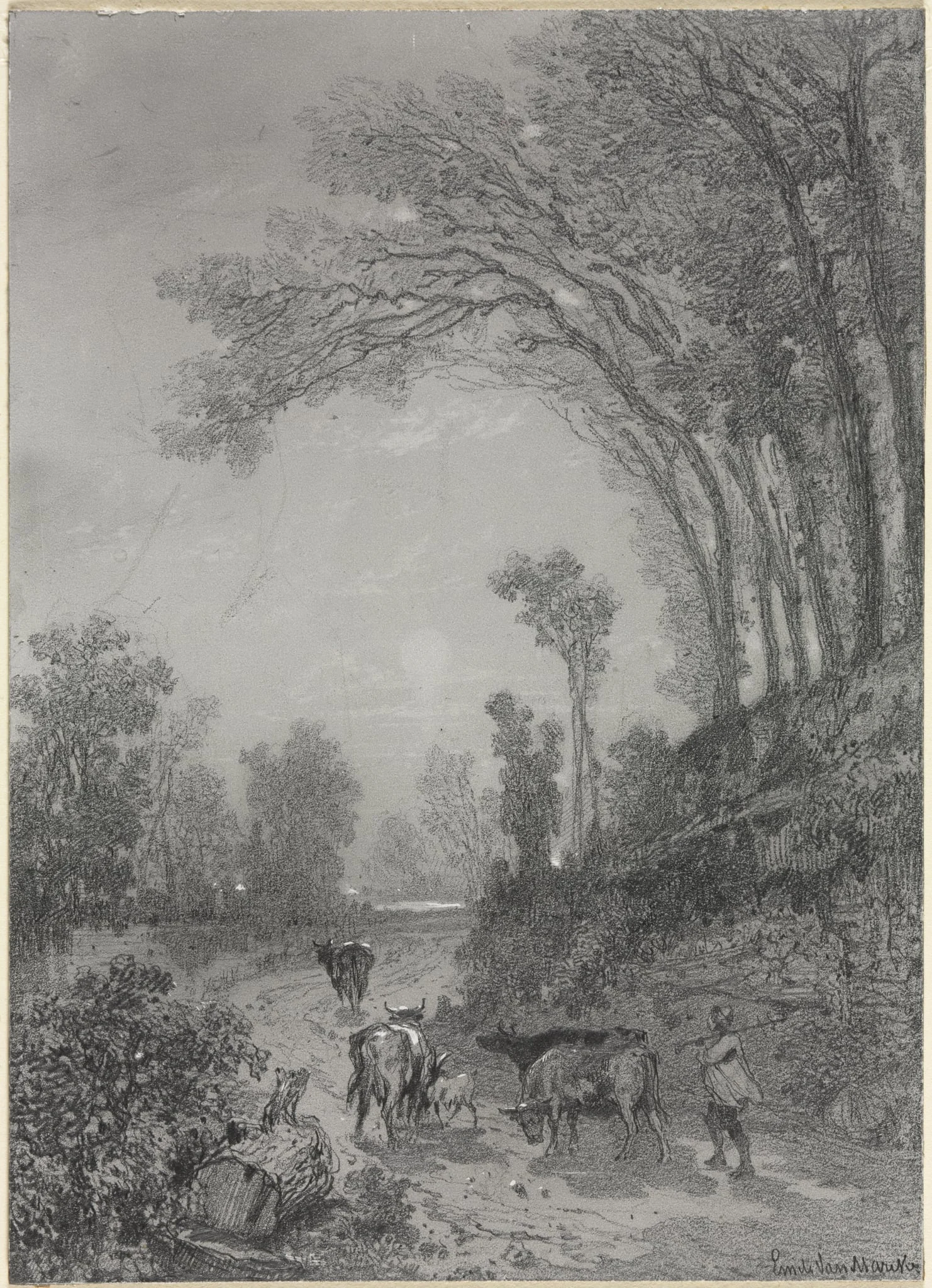 Landscape with Cows, by Emile van Marcke, 1858