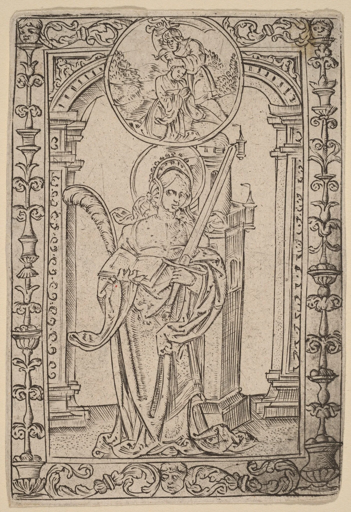 Saint Barbara, by Master S, ink, 1502