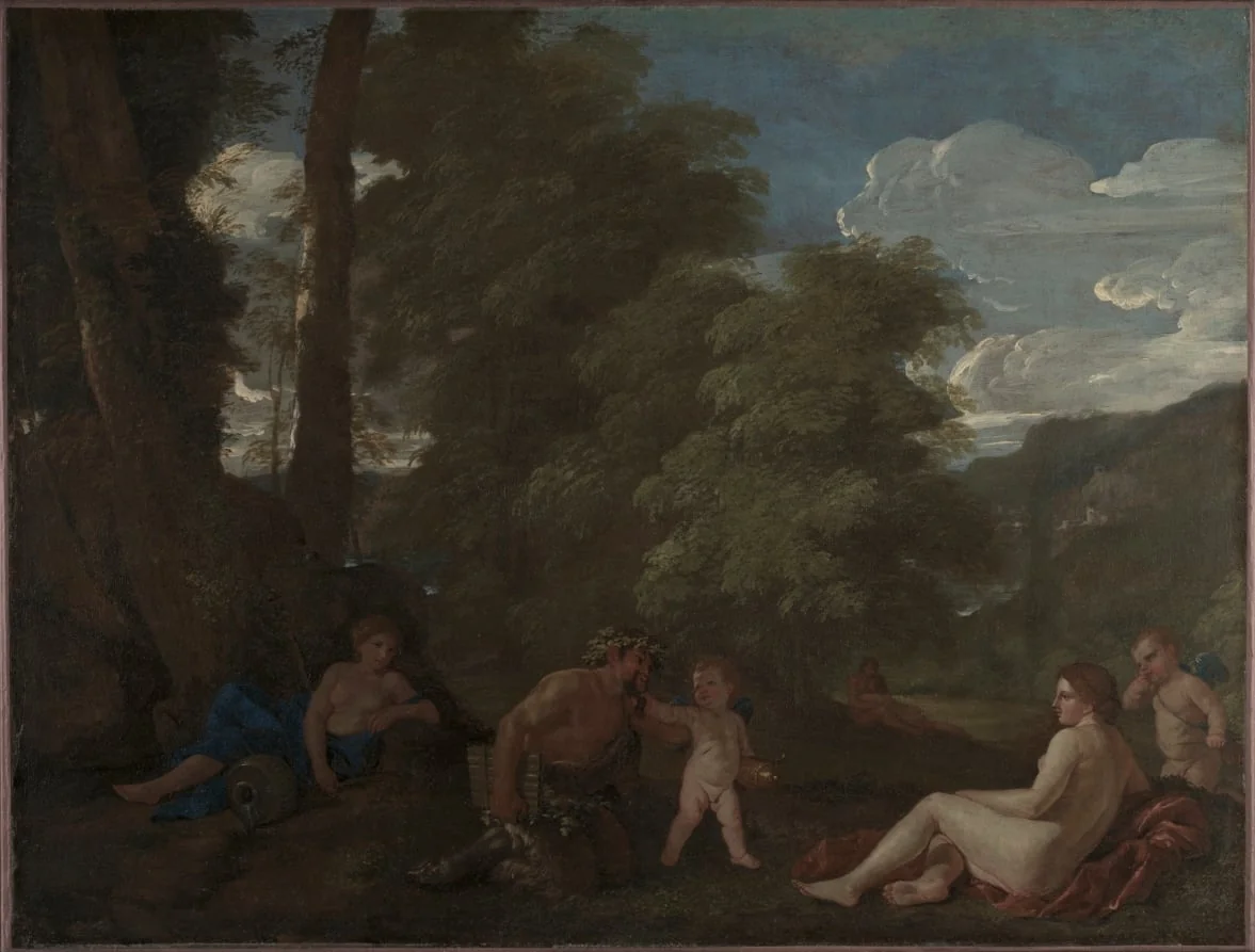 Nymphs and a Satyr (Amor Vincit Omnia), by Nicolas Poussin, unspecified, 1626