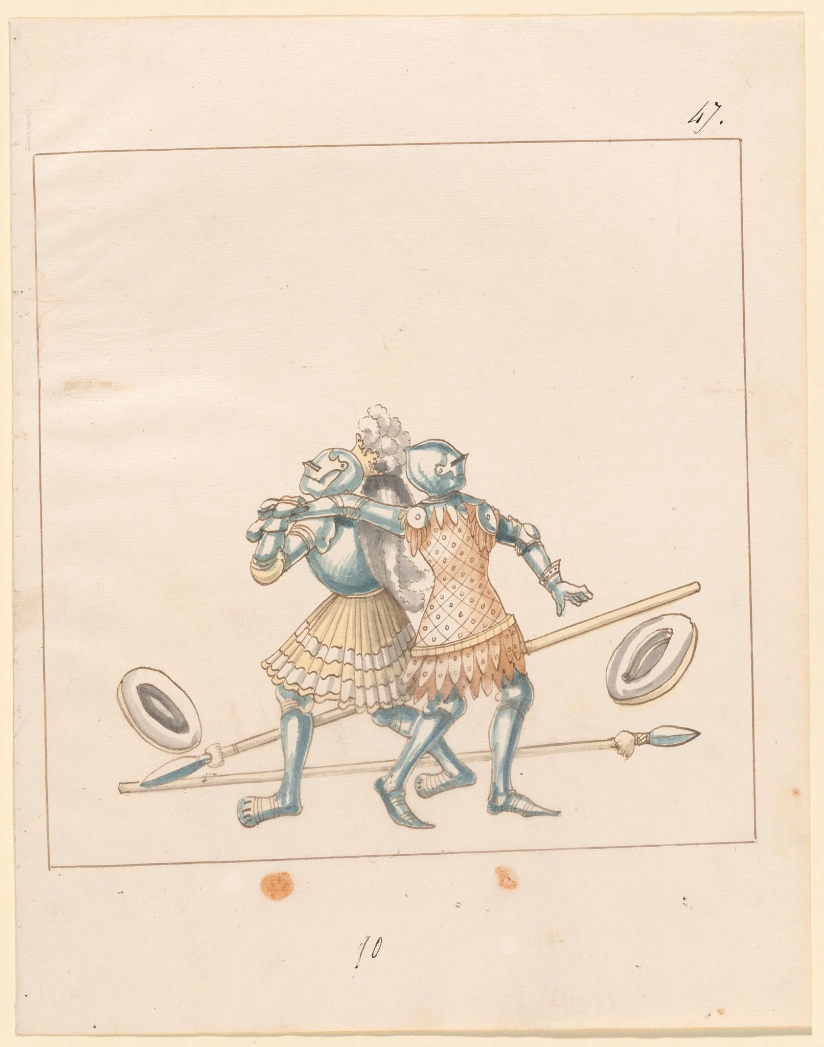 Foot Combat with Spears and Buckler Shields, by German 16th Century, ink, 1514