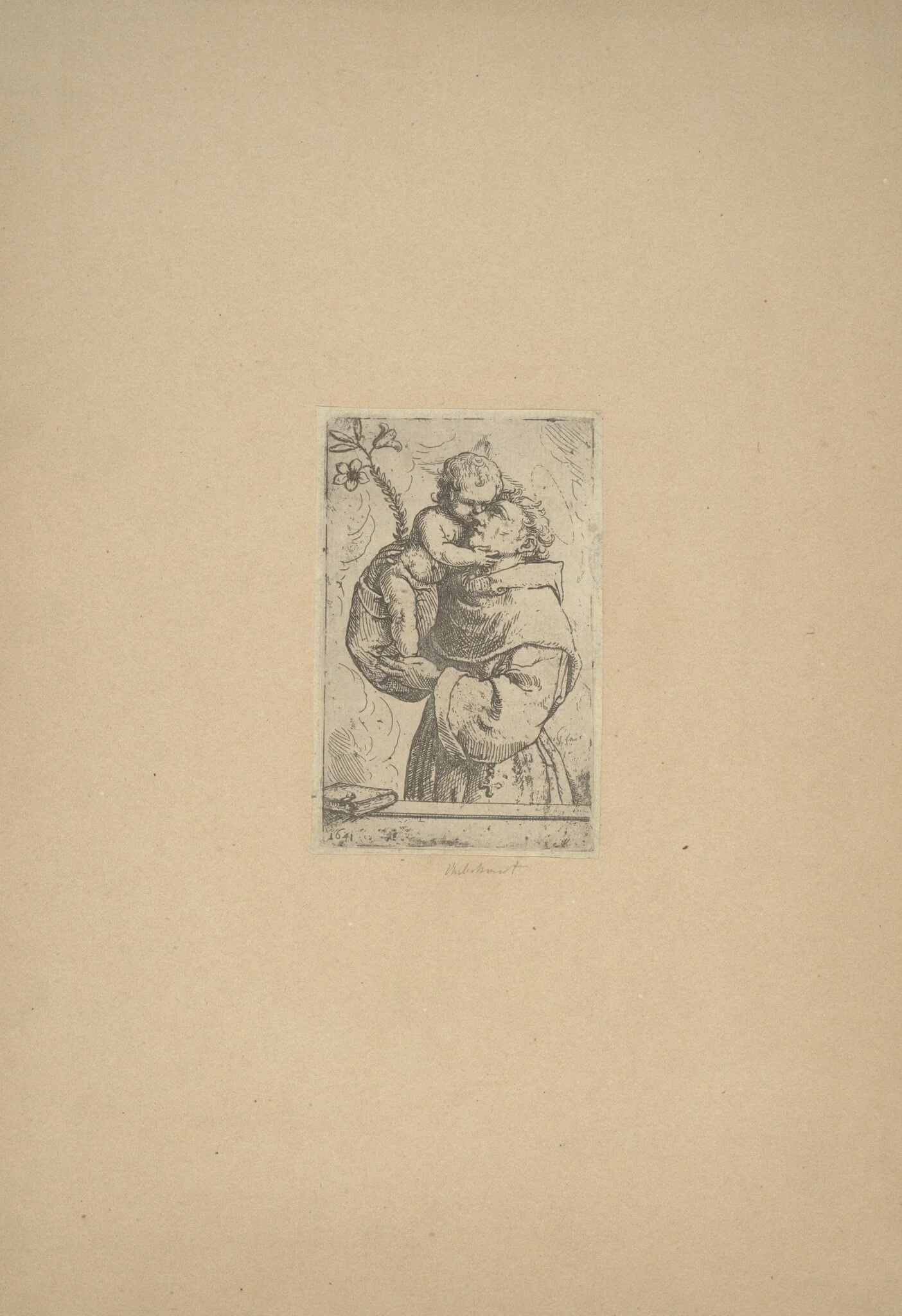 Saint  Anthony with the Christ Child, by Italian 17th Century, ink, 1641