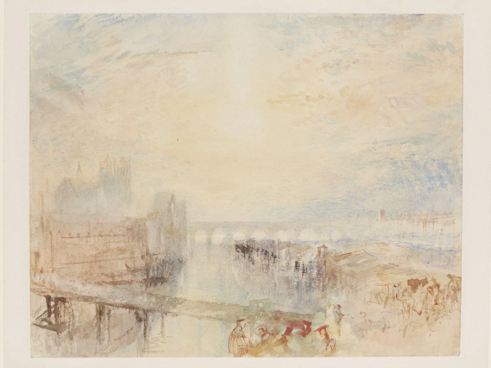 View of the Danube and Regensburg cathedral at sunset, by Joseph Mallord William Turner, watercolor, 1840