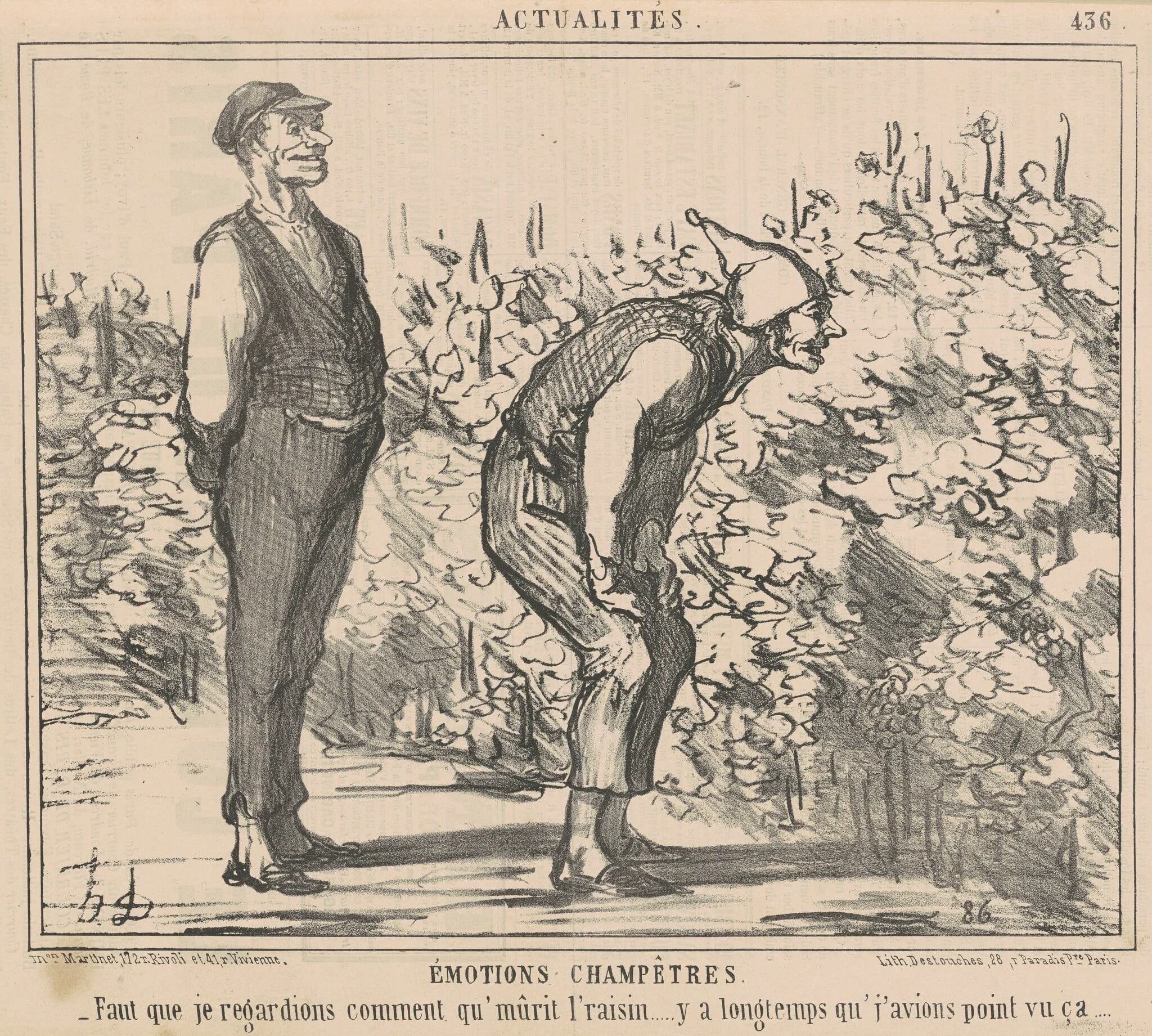 Faut que je egardions comment qu'murit l'raisin ..., by Honoré Daumier, ink, 1857