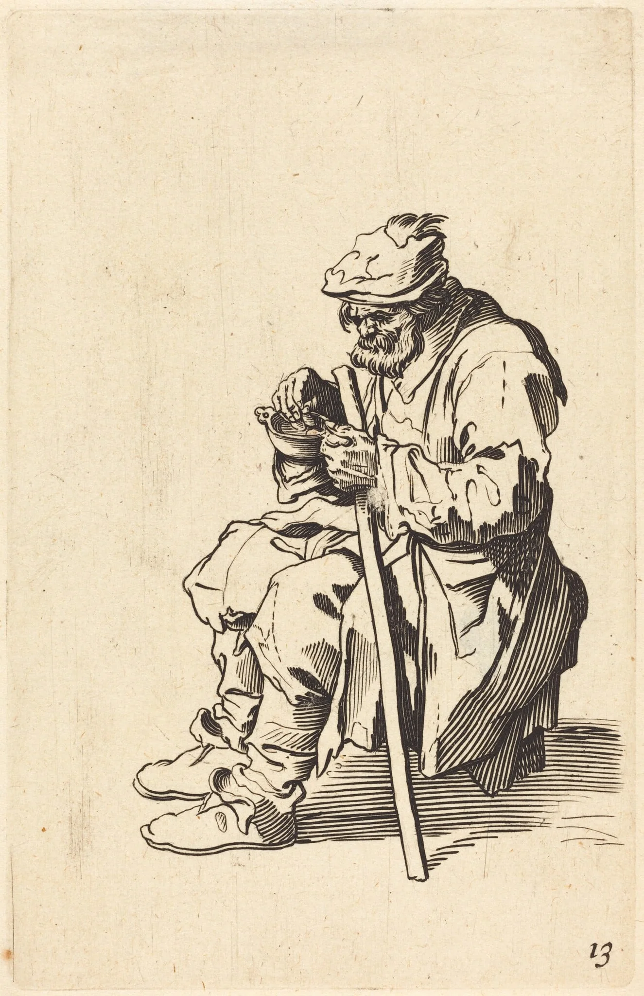 Beggar Eating, by French 17th Century, ink, 1622