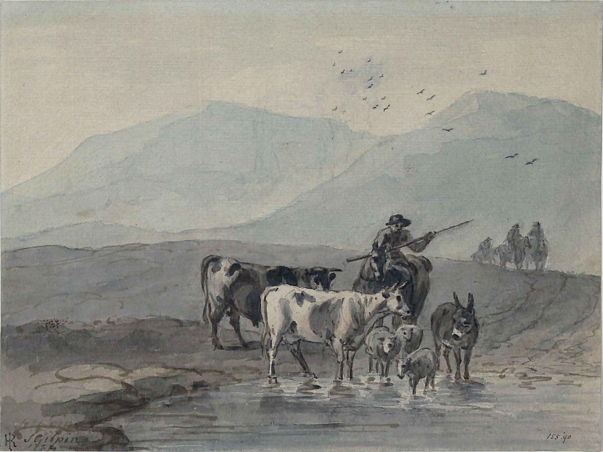Mountain landscape, with cattle and figures