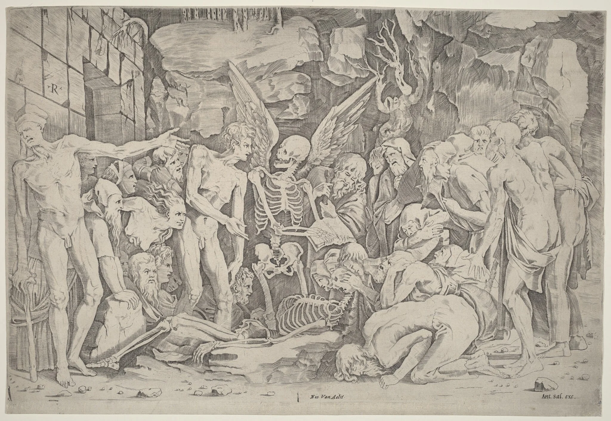 The Skeletons, by Marco Dente, ink, 1518