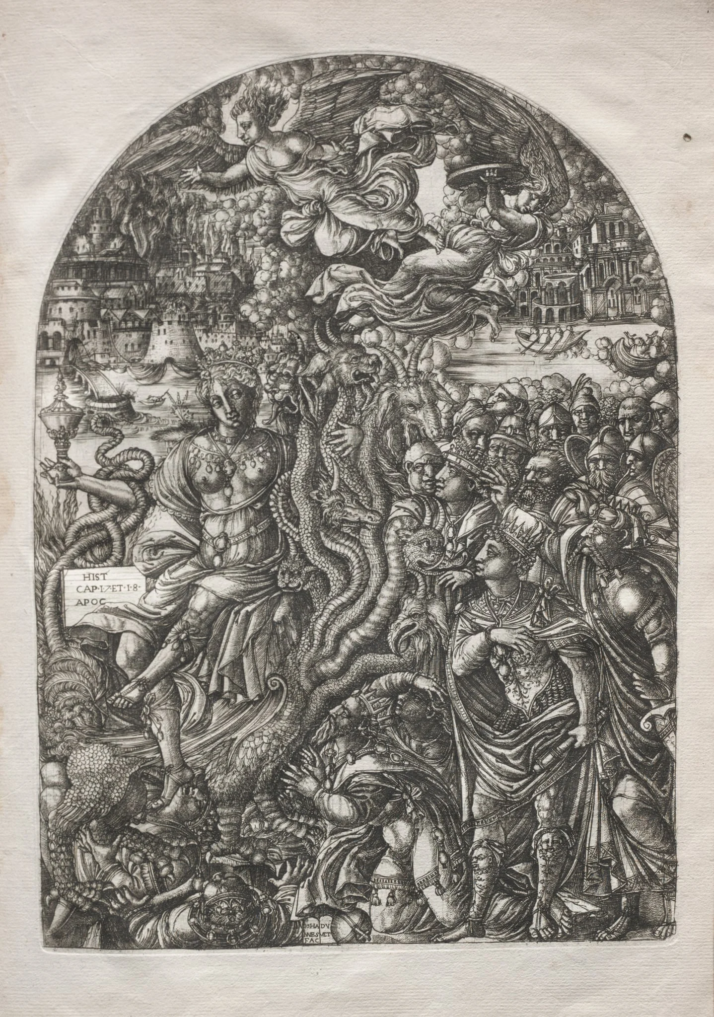 The Apocalypse:  Babylon the Harlot, Seated on the Seven-headed Beast, by Jean Duvet, 1551
