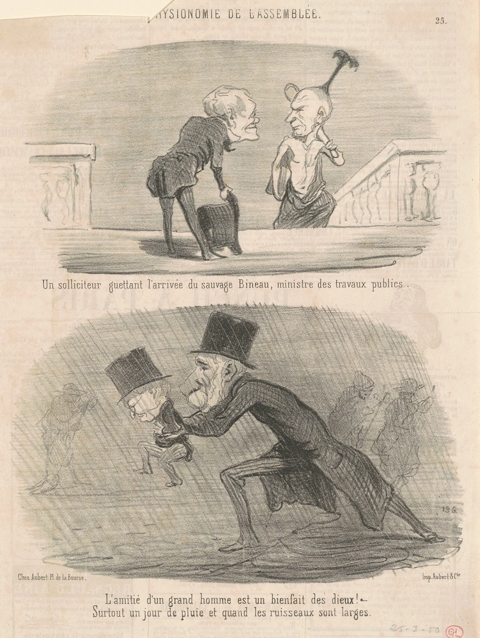 Un soliciteur Guettant ...Bineau!, by Honoré Daumier, ink, 1850