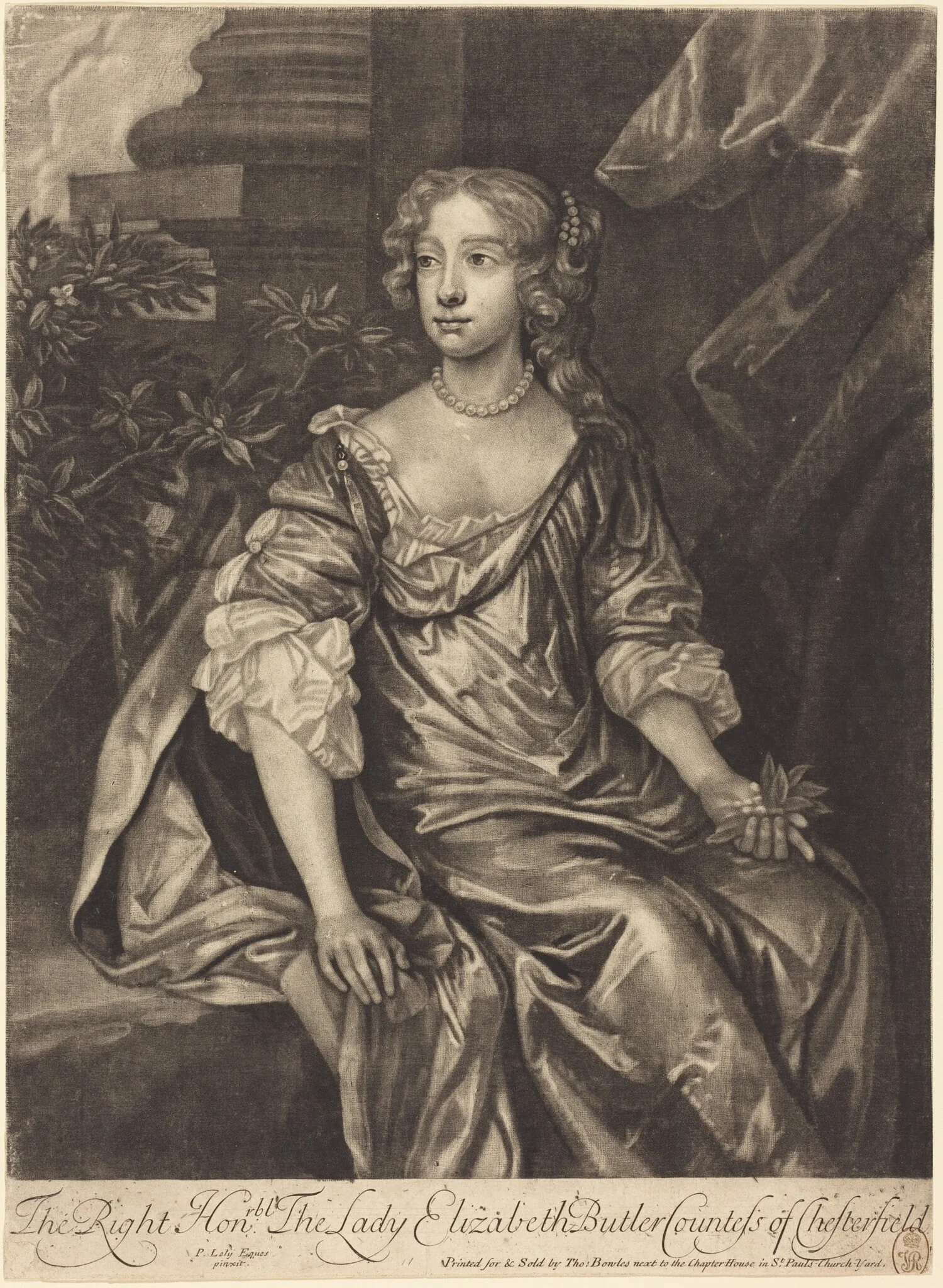 The Right Honorable Lady Elizabeth Butler, Countess of Chesterfield, by Alexander Browne, ink, 1680