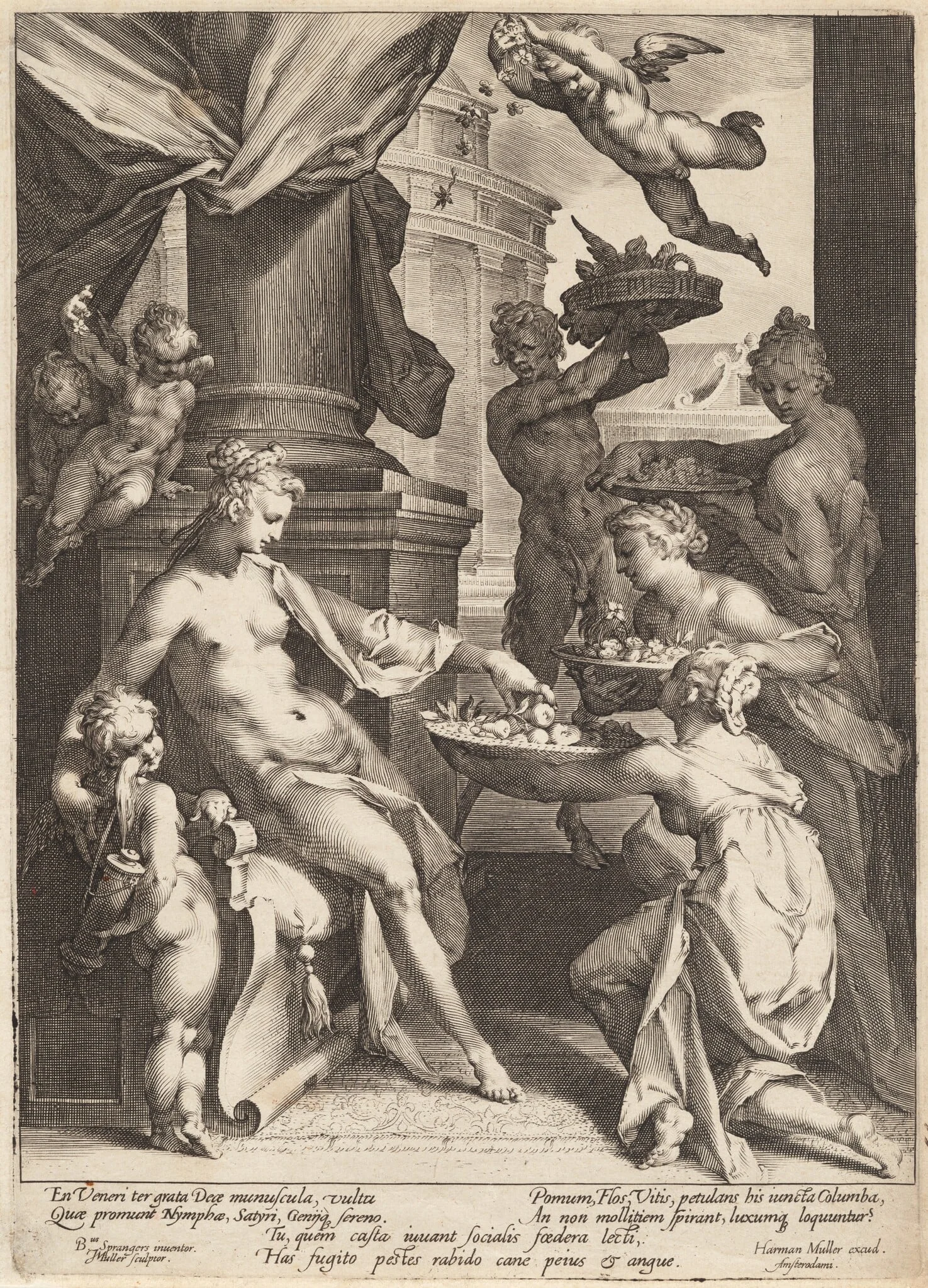 Venus Honored by the Nymphs, by Jan Muller, ink, 1591