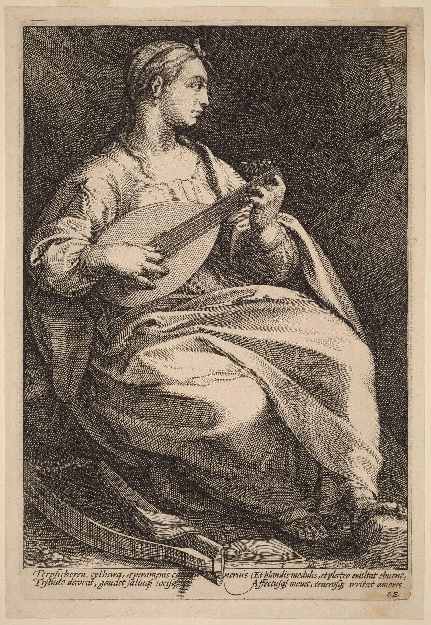 Terpsichore, by Hendrik Goltzius, ink, 1592