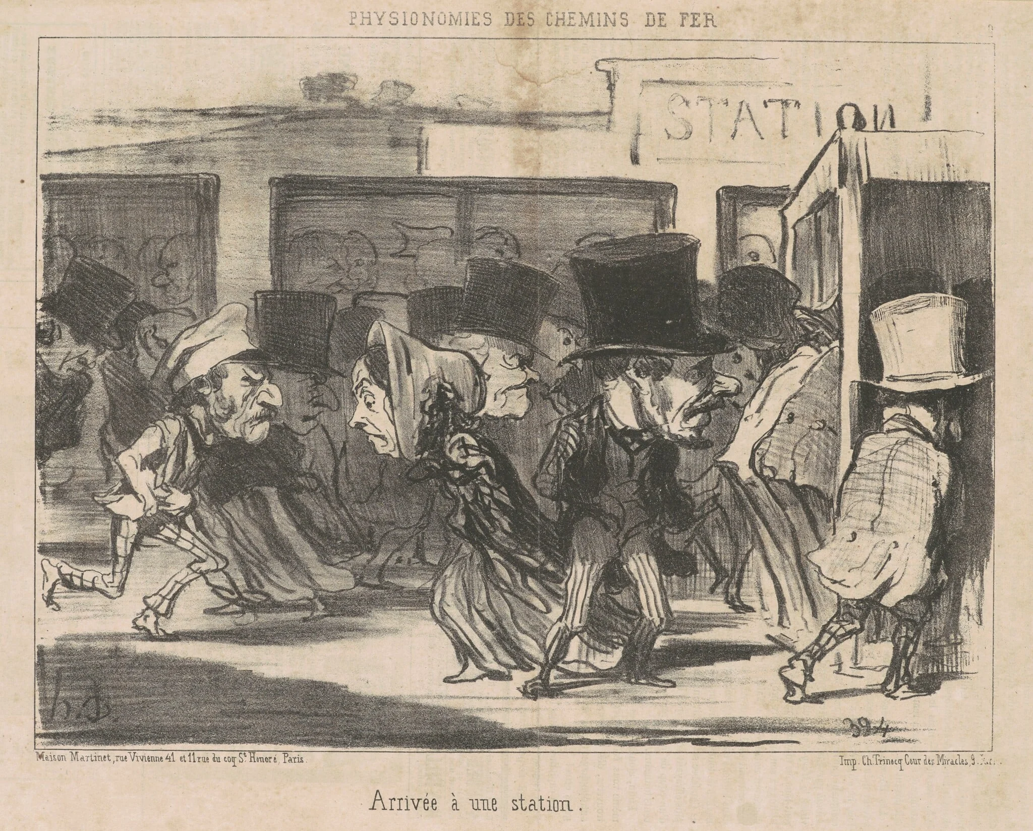Arrivée a une station, by Honoré Daumier, ink, 1852