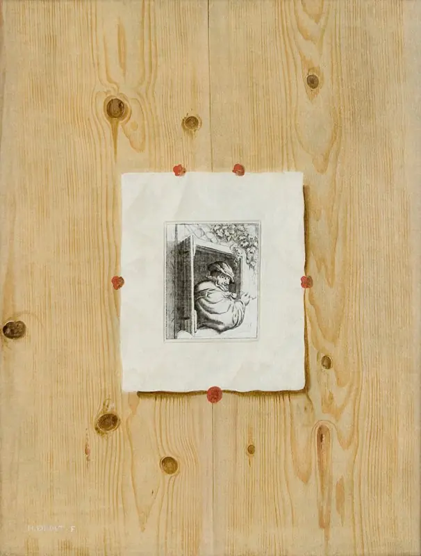Trompe l'Oeil. Board with an Etching of a Man with a Pipe
