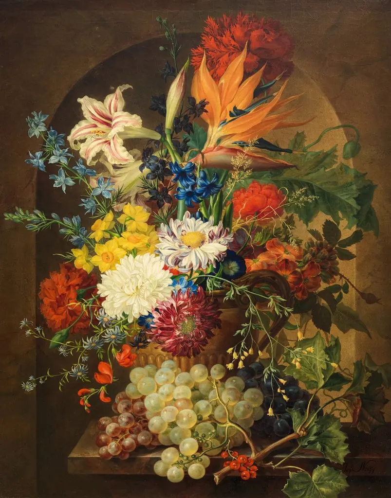 Bouquet of flowers in a niche