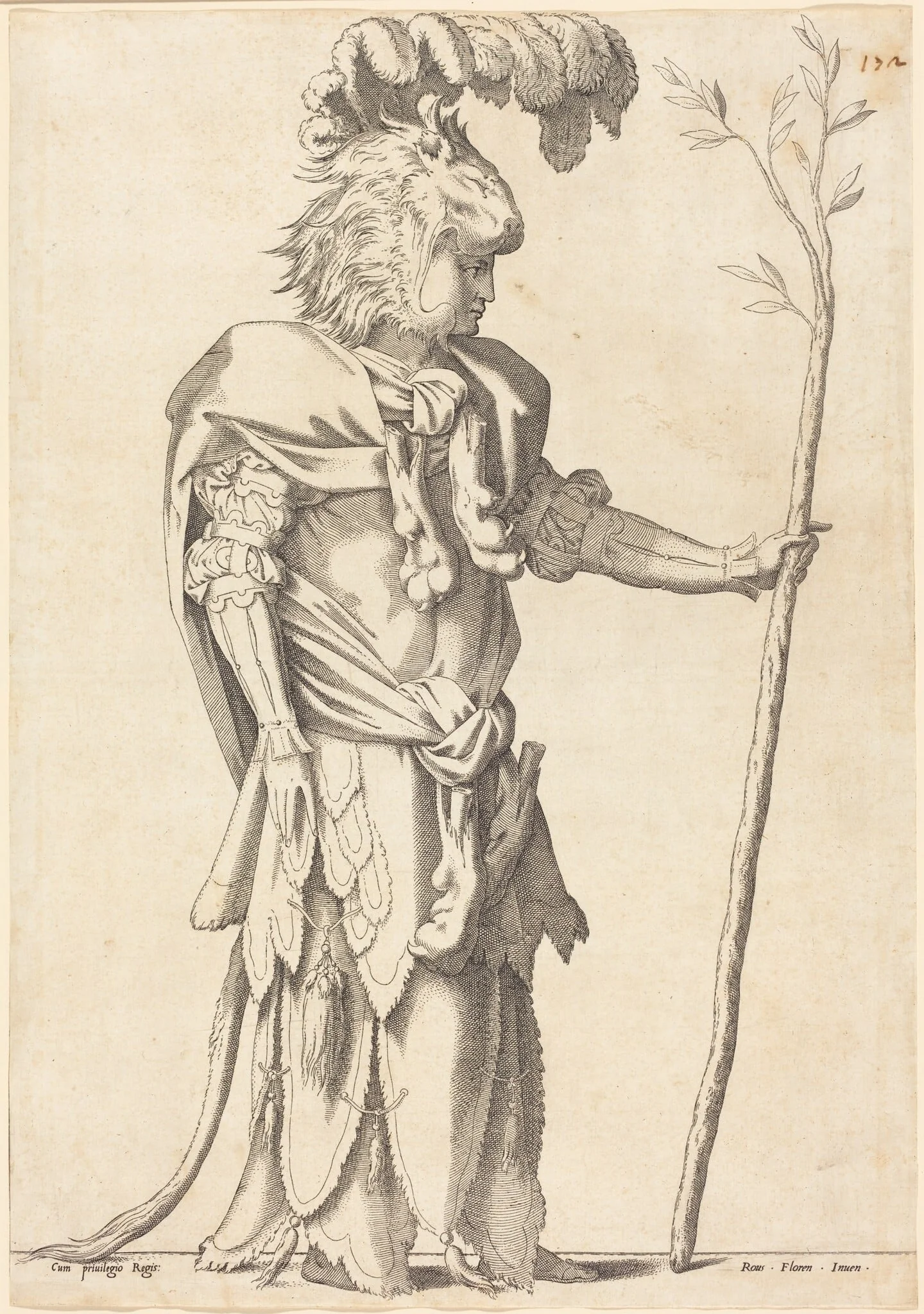 Figure Costumed as Hercules, by French 16th Century, ink, 1539