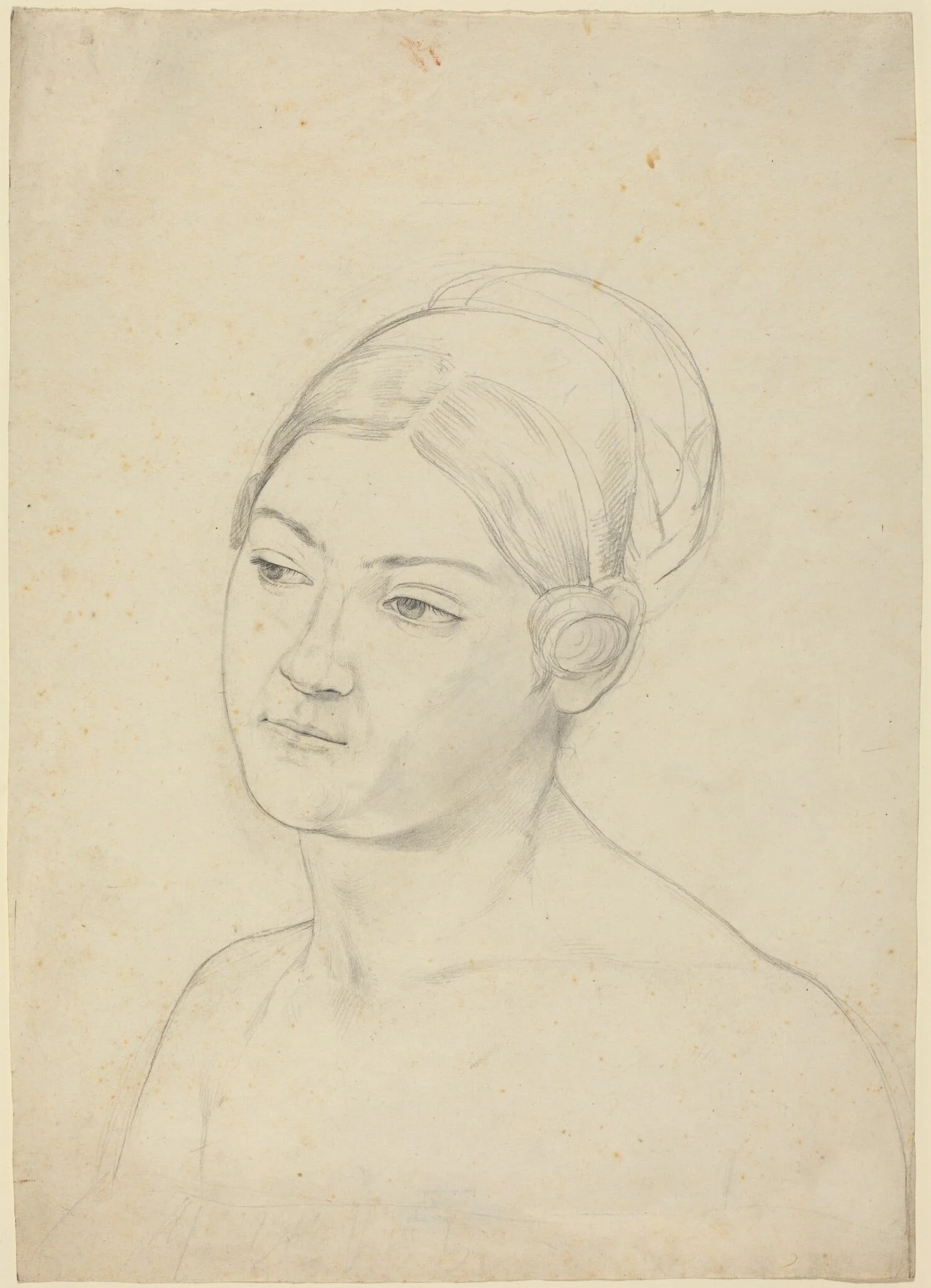 Head of a Young Woman, by Moritz Daniel Oppenheim, graphite, 1844