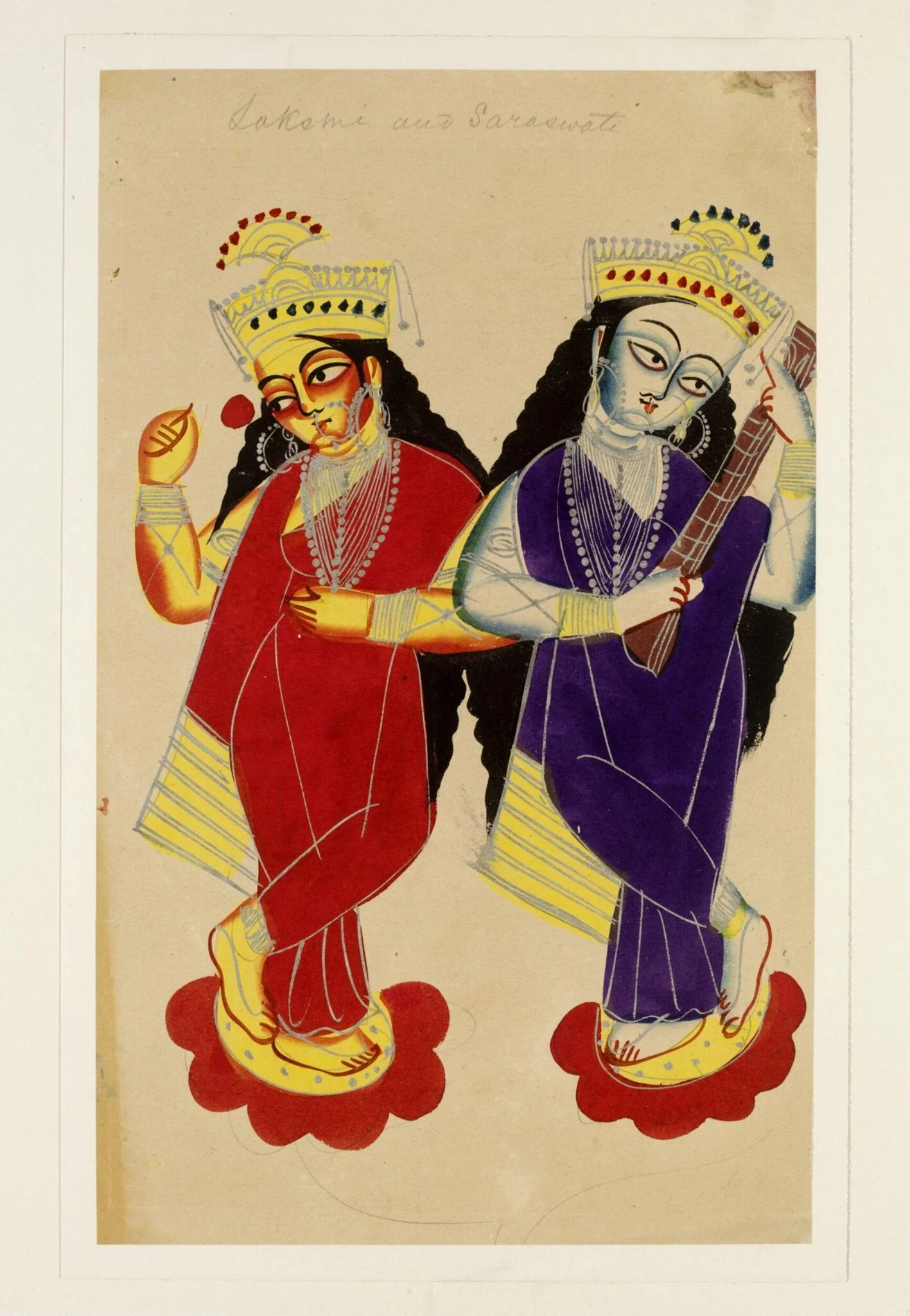 Lakshmi and Saraswati, by Unknown, paint, 1885