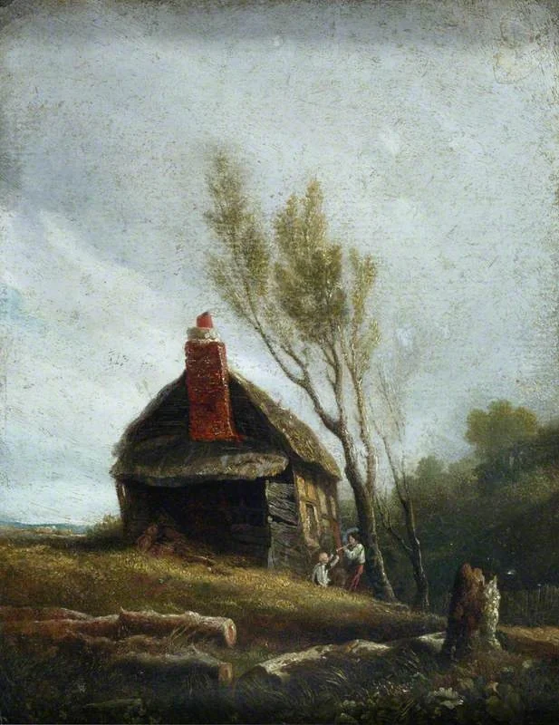 Landscape: A Cottage with Trees and Two Children, by William Mulready, unspecified, 1834