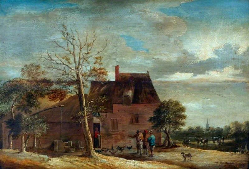 Farmhouse with Figures, by David Teniers the Younger, oil, 1850