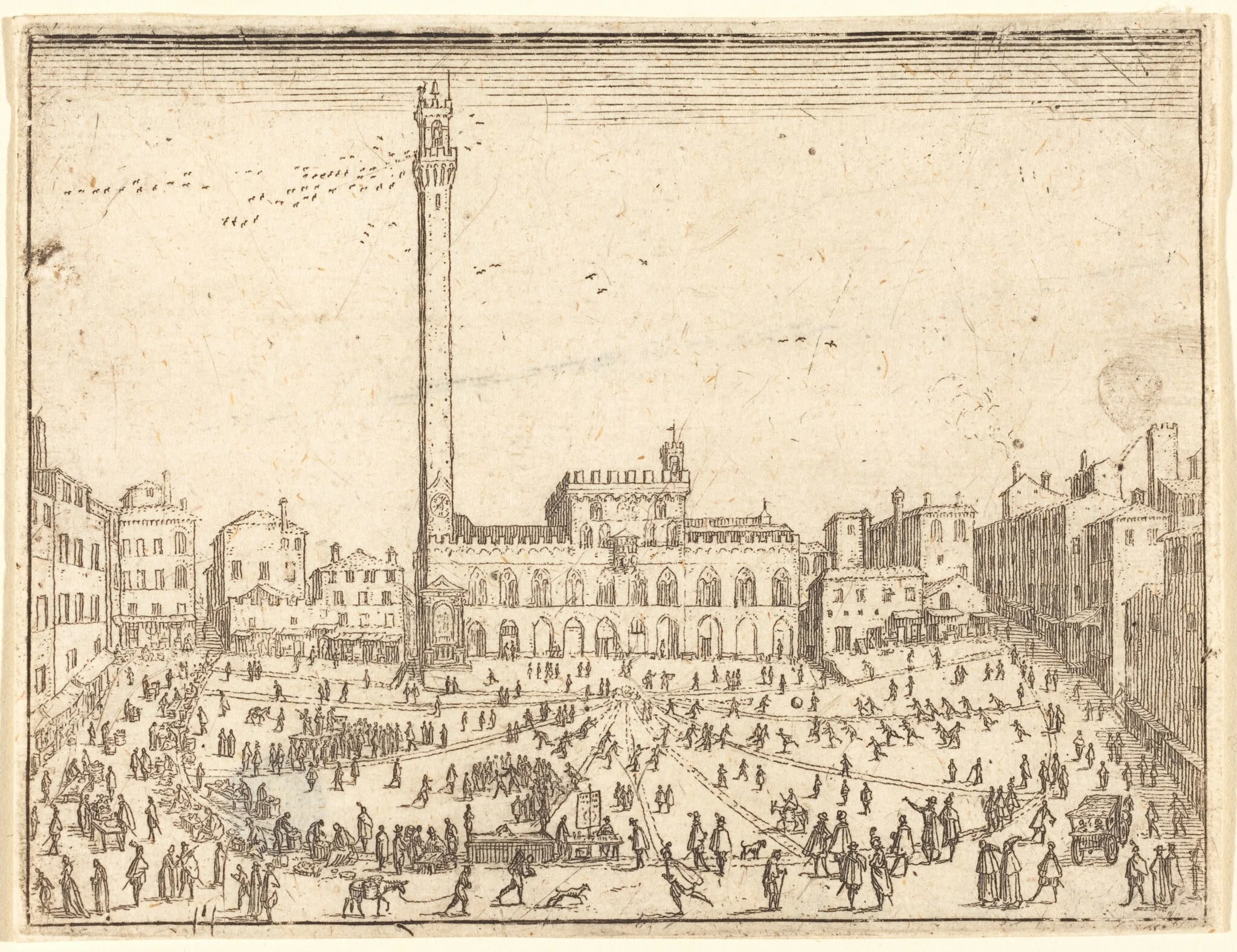 Piazza Publicca, Siena, by Italian 17th Century, ink, 1635