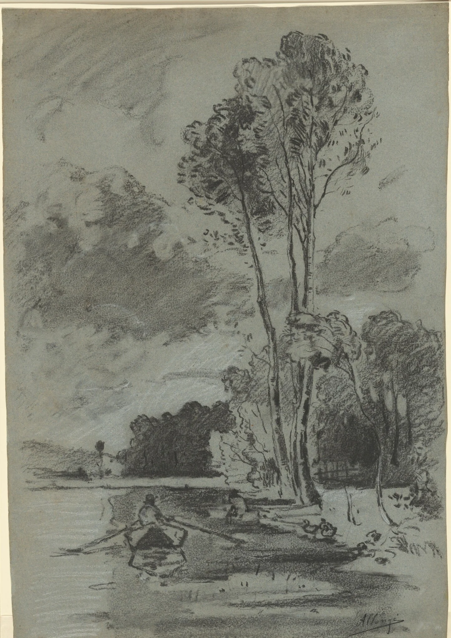 Landscape with Three Tall Trees, by Auguste Allongé, charcoal, 1860