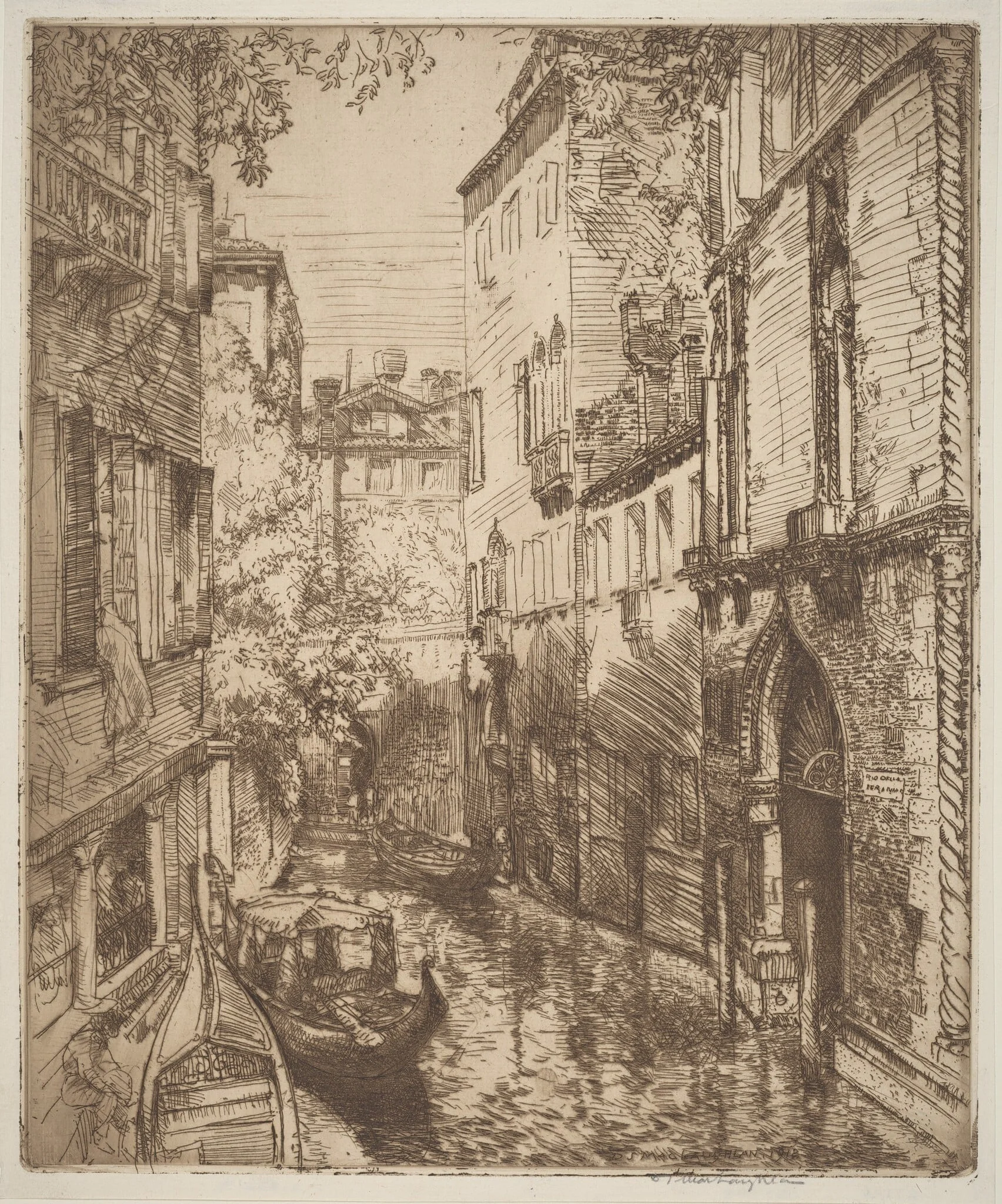 Rio delle Verona, Venice, by Donald Shaw MacLaughlan, ink, 1912