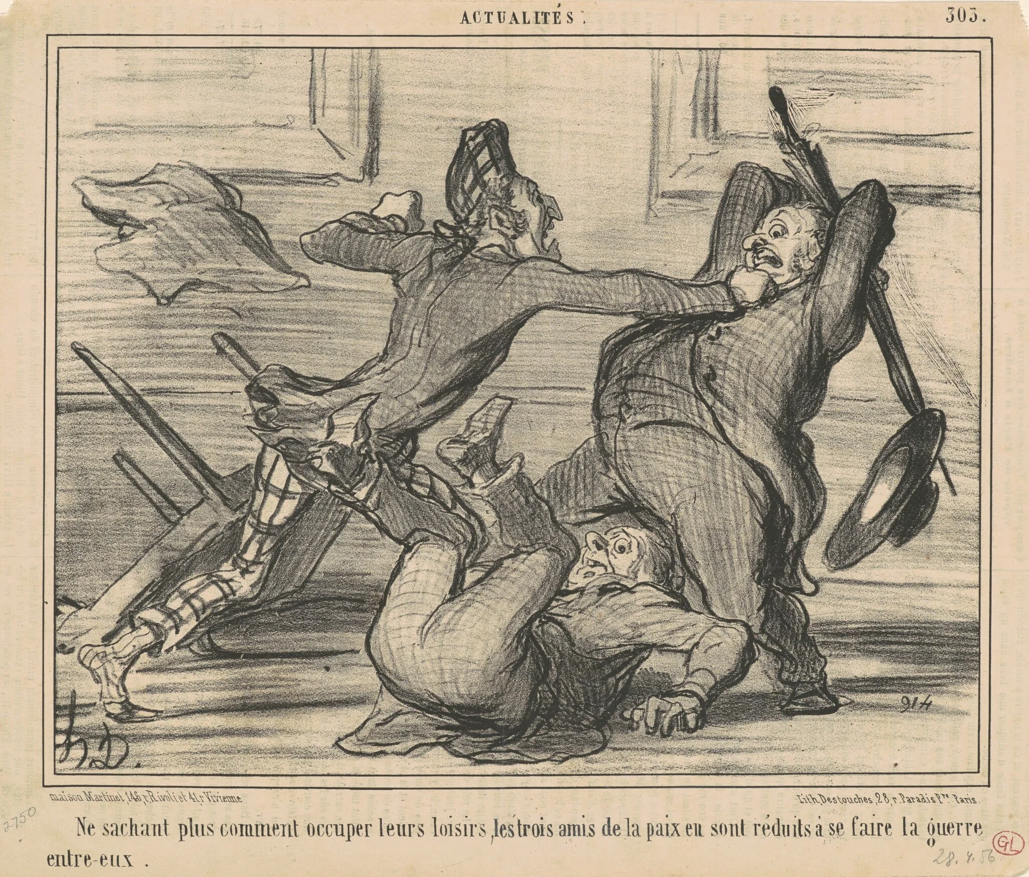 Ne sachant plus comment utiliser leurs loisirs ..., by Honoré Daumier, ink, 1856