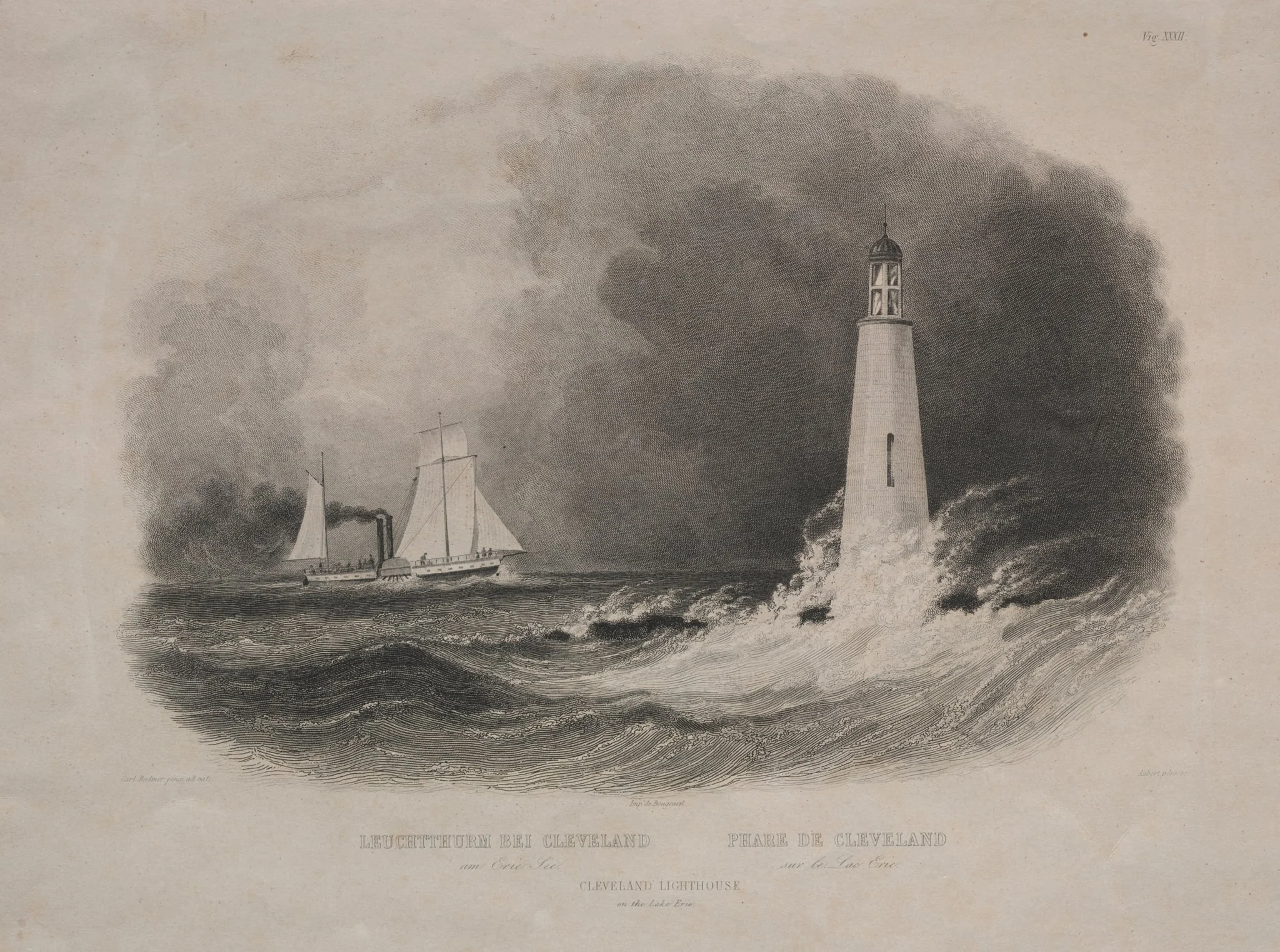 Lighthouse in Cleveland, Ohio, on Lake Erie, by Pierre Eugène I Aubert, 1840