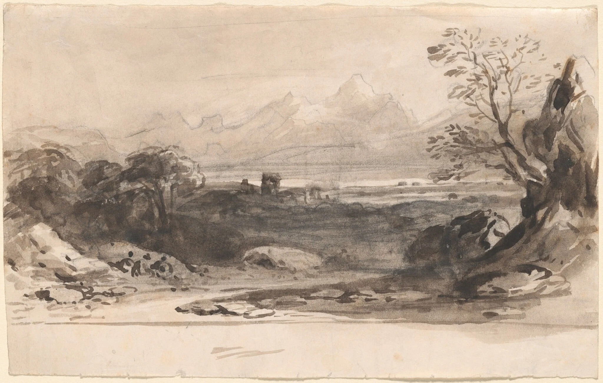 Landscape with Ruins, by John Varley, graphite, 1810