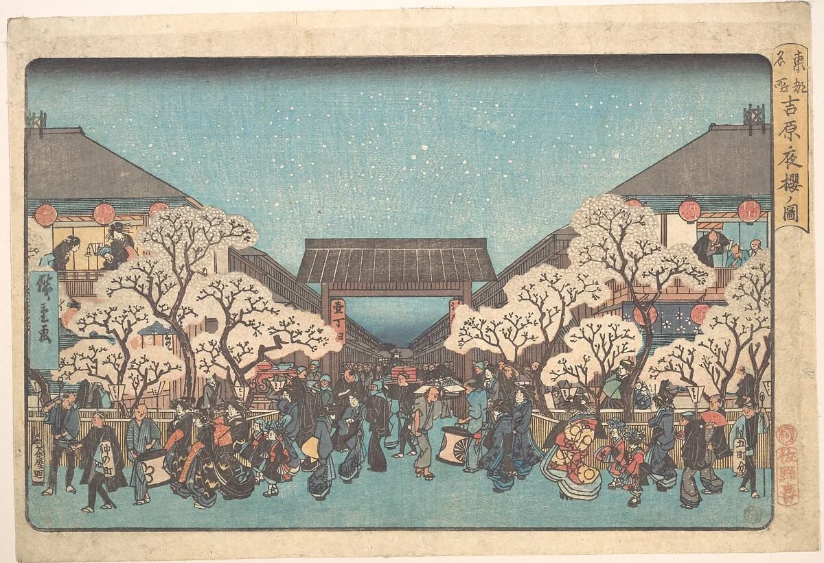 東都名所　吉原夜桜の図|Yoshiwara Yo Zakura no Zu, by Utagawa Hiroshige, ink, 1841