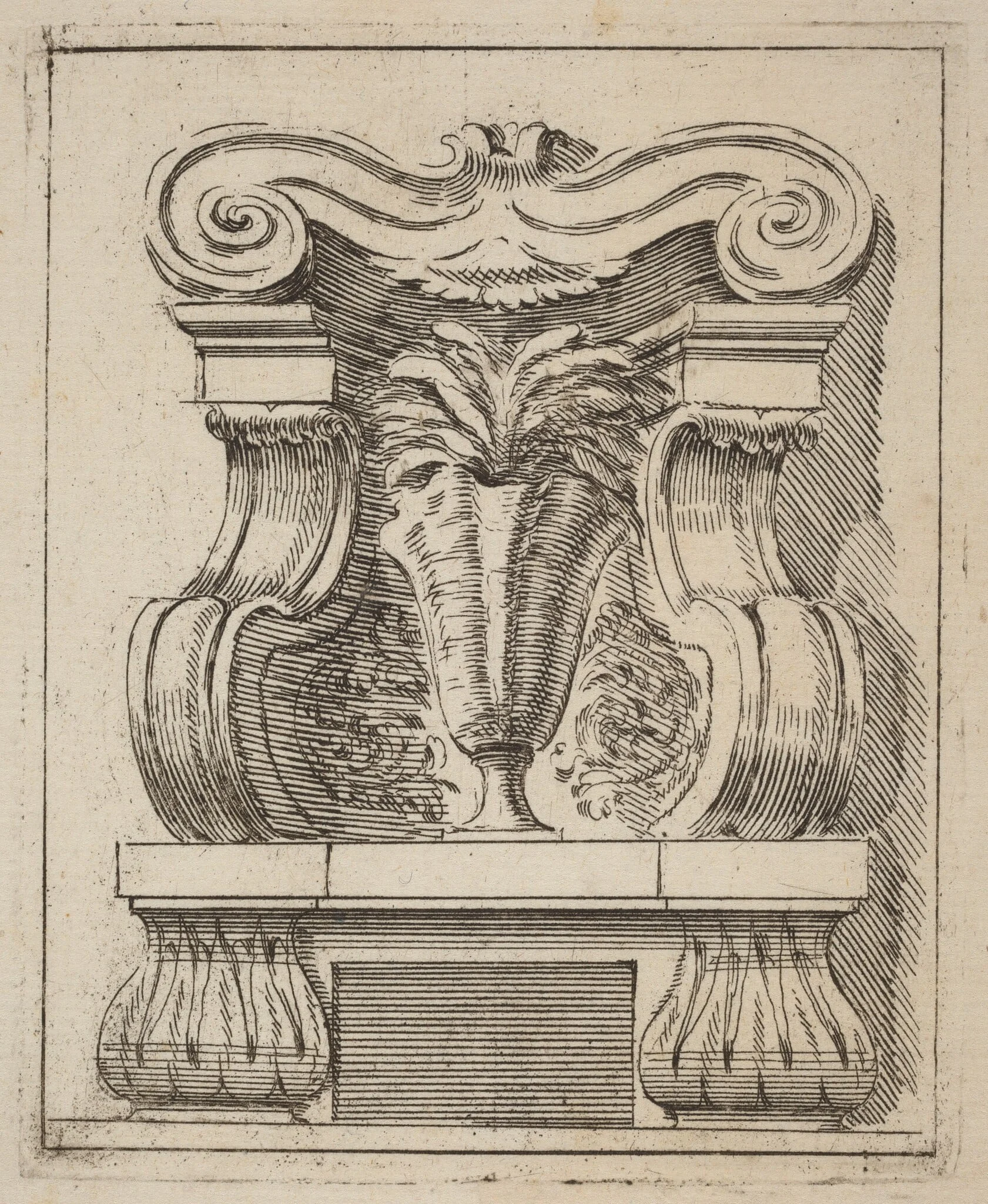 Architectural Motif with a Vase, by Carlo Antonio Buffagnotti, ink, 1690