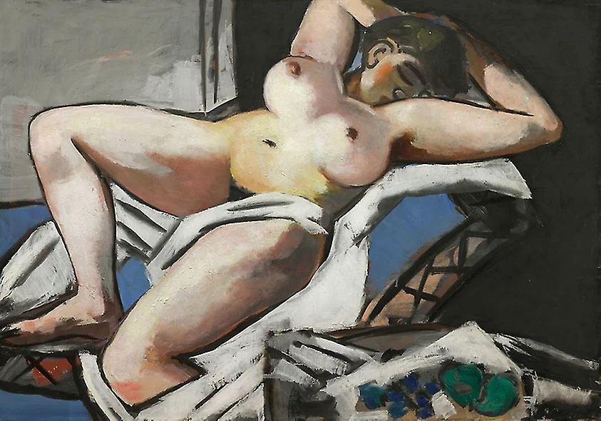 Reclining Nude, by Max Beckmann, oil, 1929