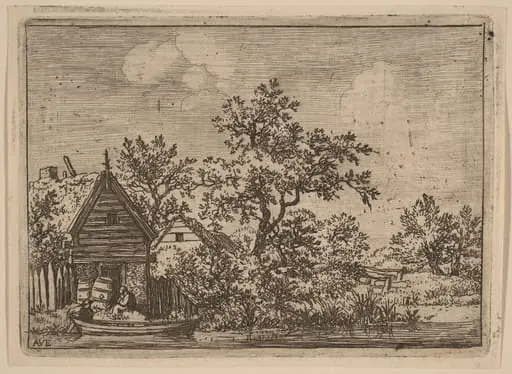 Two Casks in Front of a Cottage