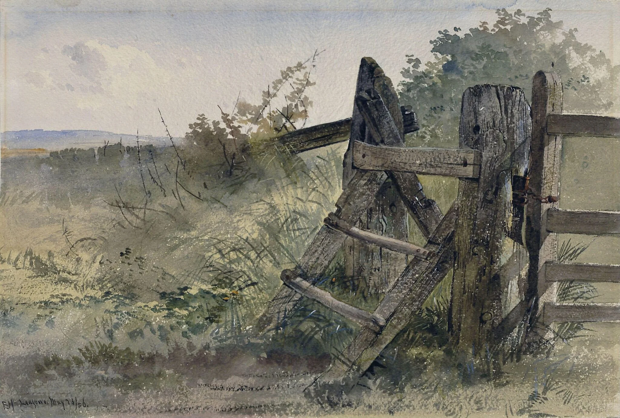 Near Leasowe Church, Chesire, by Hargitt, watercolor, 1856
